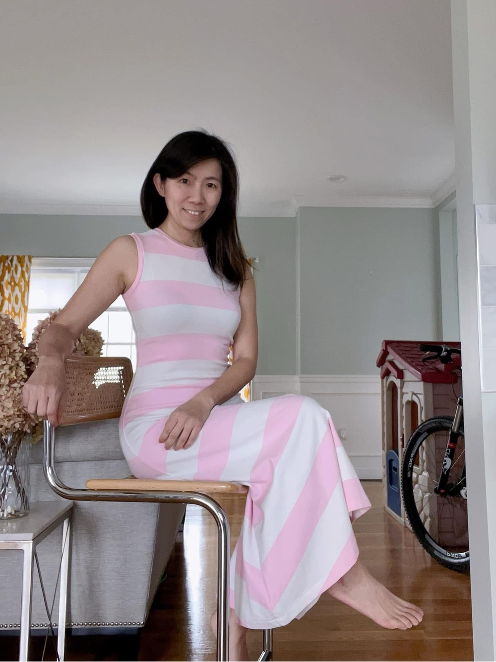 Ralph Lauren women Sleeveless Pink & White Striped Maxi Dress NWT